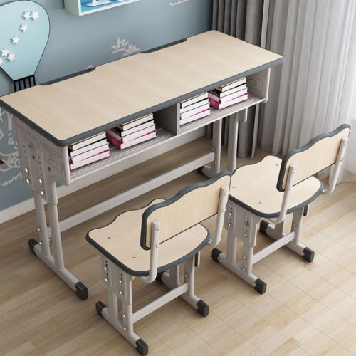 adjustable school double student desk with chair