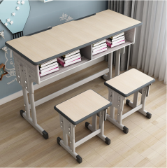 adjustable school double student desk with chair