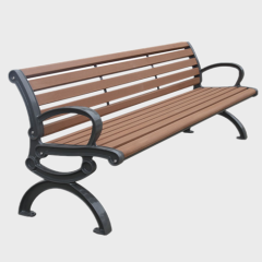 outdoor park wood slat bench with back