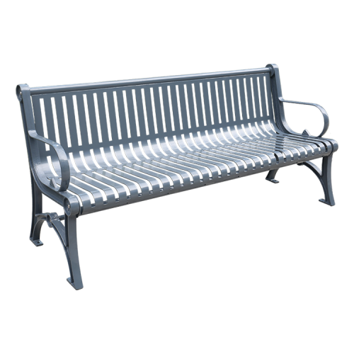 Red metal outdoor seating bench for garden