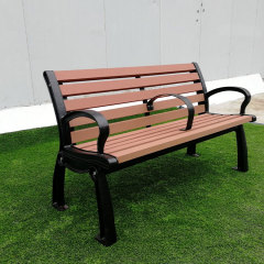 Outdoor park natural wood bench with back