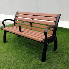 Outdoor park natural wood bench with back