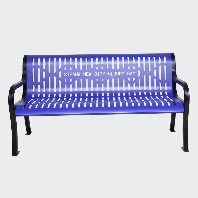 Long patio park slatted steel bench