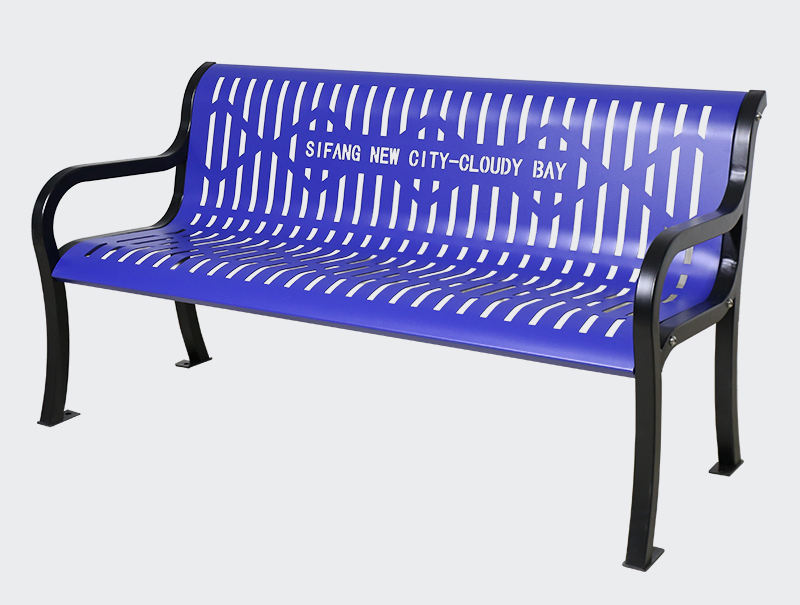 Long patio park slatted steel bench