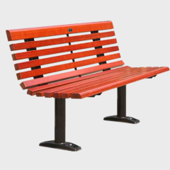 Outdoor public wood slat bench with back