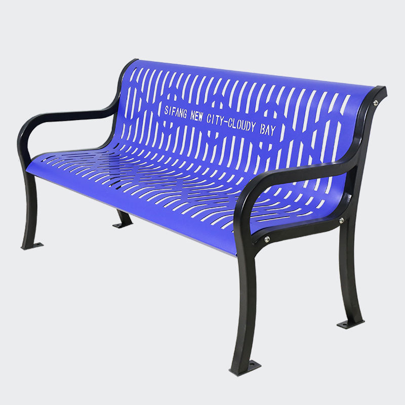 Long patio park slatted steel bench