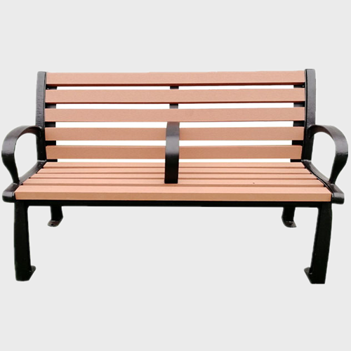 Outdoor park natural wood bench with back