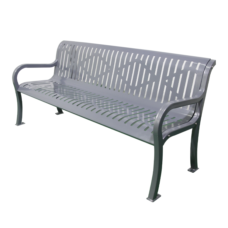 Long patio park slatted steel bench