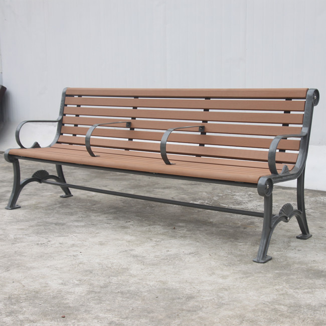 Wooden outdoor patio bench with back