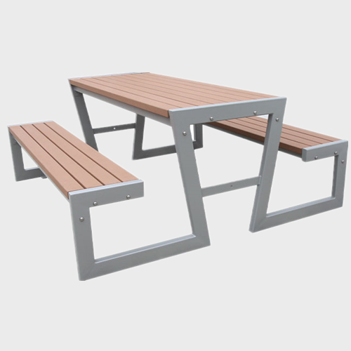 Commercial wood picnic tables with metal frame