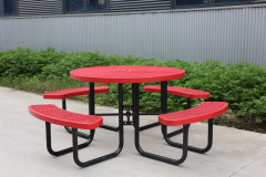 Outdoor round picnic table with umbrella hole