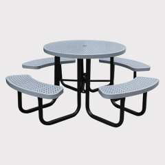 Round perforated metal picnic table with umbrella hole