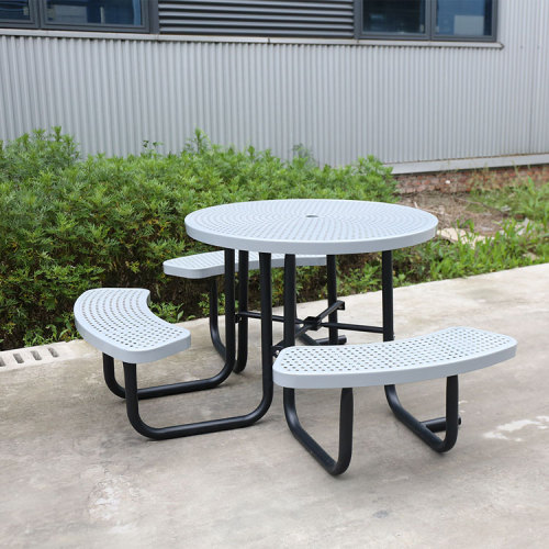 Big disabled round metal outdoor picnic tables