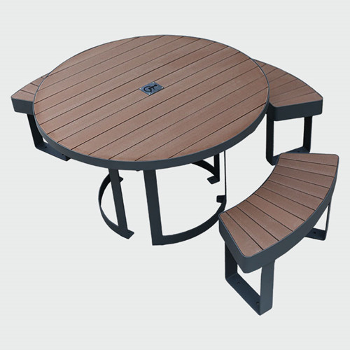Wood disabled picnic table with detached benches