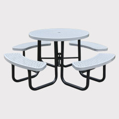 Round perforated metal picnic table with umbrella hole