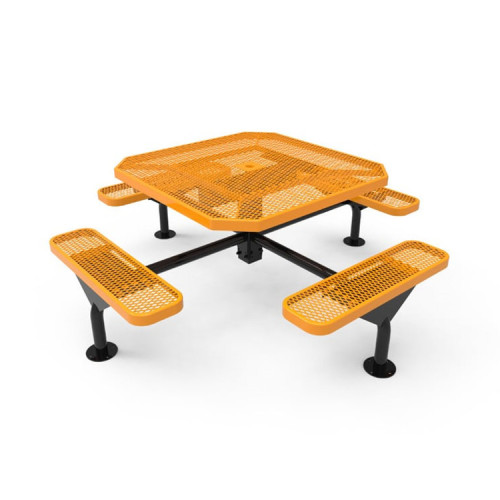 Outdoor single pedestal picnic table with 4 benches