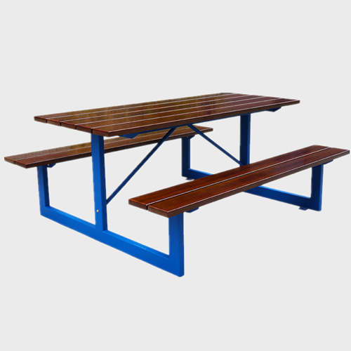 Rectangular wooden picnic table bench with benches