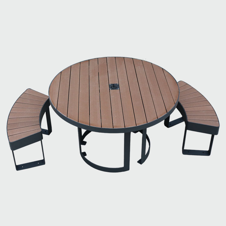 Wood disabled picnic table with detached benches