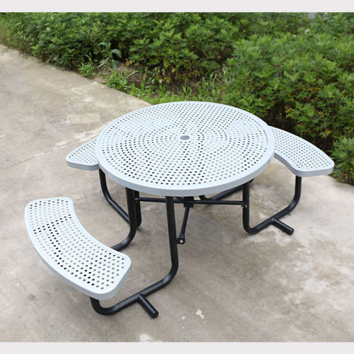 Big disabled round metal outdoor picnic tables