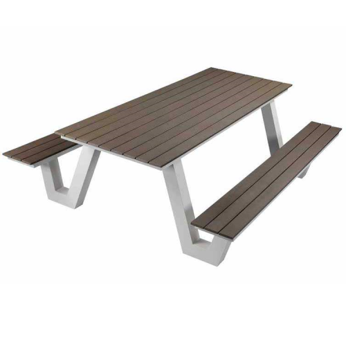 Outdoor metal and wood picnic table