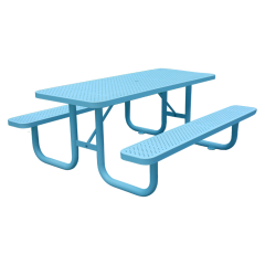 Outside modern picnic table bench with hole