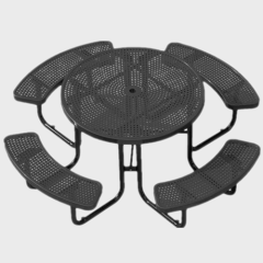 Perforated steel round commercial picnic table