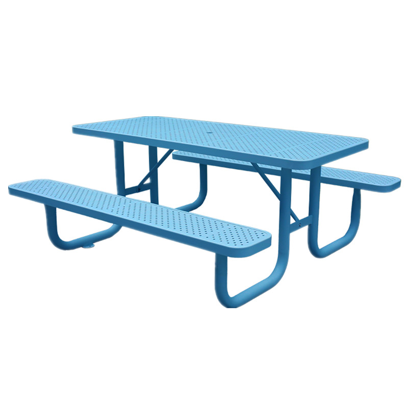 Outside modern picnic table bench with hole