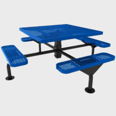 Outdoor single pedestal picnic table with 4 benches