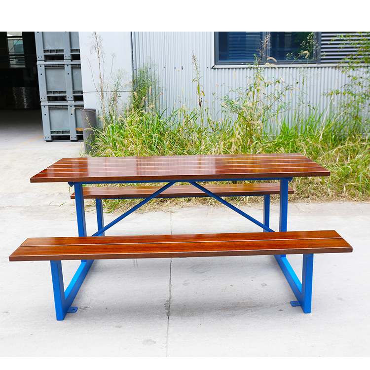 Rectangular wooden picnic table bench with benches