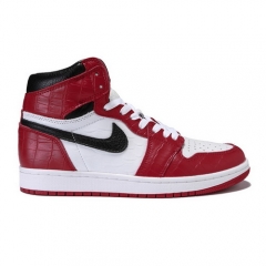 Authentic Air Jordan 1 White Red Black Snakeskin Men