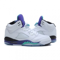 (Women)Authentic Air Jordan 5 White Purple Sky Blue