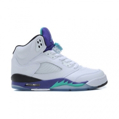 (Women)Authentic Air Jordan 5 White Purple Sky Blue