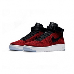 (Women) Nike Air Force 1 Flyknit High Red Black White