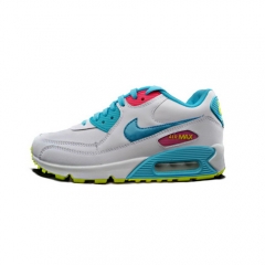 (Women) Authentic Nike Air Max 90 GS White Blue Running Shoes