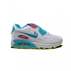 (Women) Authentic Nike Air Max 90 GS White Blue Running Shoes