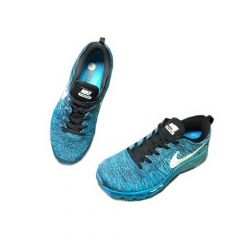 Authentic Nike Flyknit Air Max Running Shoe Black Tide Pool Blue Blue Lagoon White