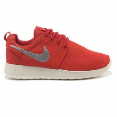 Nike Roshe Run Mesh Rouge Argent Blanc Homme Chaussures De Running Legeres Men