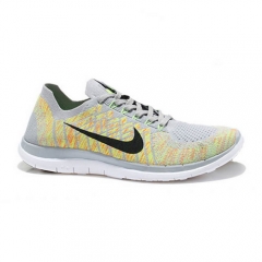 (Women) Nike Free Flyknit 4.0 Shoes Yellow Black LightGrey