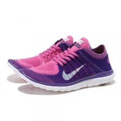 (Women) Nike Free Flyknit 4.0 Running Shoes Club Pink White Court Purple