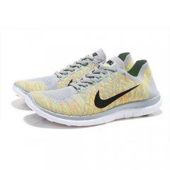 (Women) Nike Free Flyknit 4.0 Shoes Yellow Black LightGrey