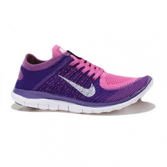 (Women) Nike Free Flyknit 4.0 Running Shoes Club Pink White Court Purple