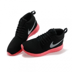 (Women) Nike Roshe Run High Cut Shoes Black Watermelon Red