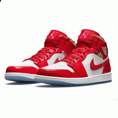 Authentic Air Jordan 1 Mid With Red Patent and Geometric Print