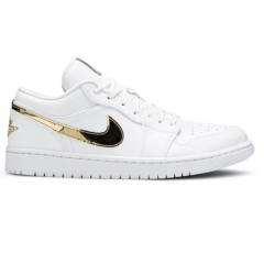 Authentic Air Jordan 1 Retro Low White Metallic Gold