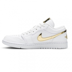 Authentic Air Jordan 1 Retro Low White Metallic Gold GS