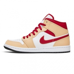 Authentic Air Jordan 1 Mid Beige Red