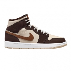 Authentic Air Jordan 1 Mid Brown Fleece GS