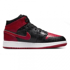 Authentic Air Jordan 1 Mid BLACK + RED =Bred GS