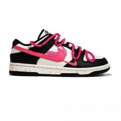 Authentic Nike Dunk Low Multi-Color Swoosh Black White Pink GS