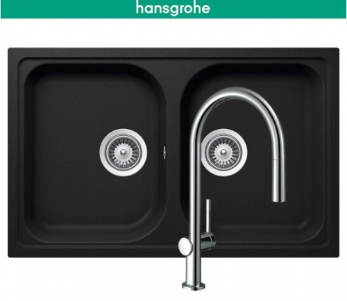 Hansgrohe Kitchen Sinks Combo 99110377 Double Top Mount Stone Vessel Sinks With Pull Down Kitchen Faucet